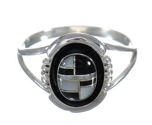 Genuine Sterling Silver Jet And Mother Of Pearl Jewelry Ring Size 7-1/2 FX92537